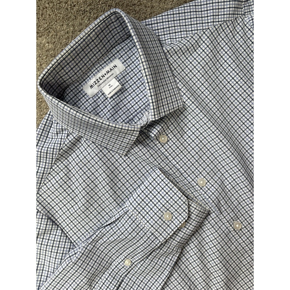 Mizzen‎ + Main Men's Medium Performance Menswear Button Up Shirt Check Plaid